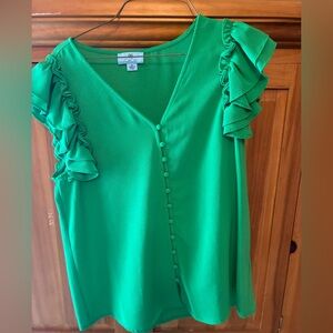CeCe Kelly Green Ruffled Sleeve Button-Front Dress